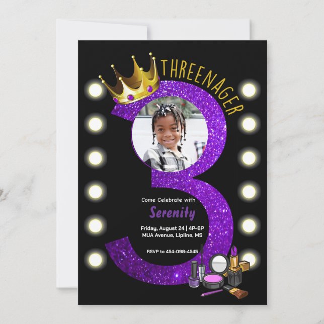 Three-nager MUA Princess Birthday Invitation (Front)