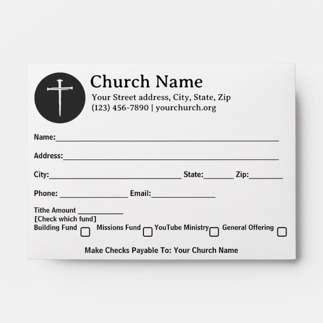 Three Nails Church Tithe Offering Template Cross Envelope (Front)