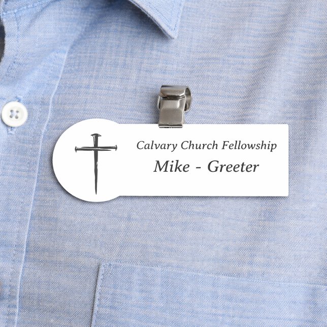 Three Nails Cross Church Greeter Usher Name Tag (Creator Uploaded)