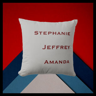 Three Names Grey and Burgundy Square Cushion