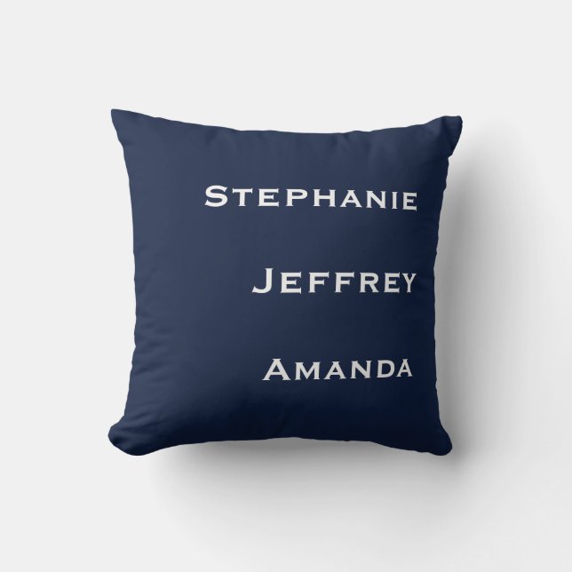Three Names Navy Blue and White Square Cushion (Front)