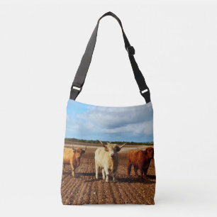 Three Naughty Highland Cows, Unisex Crossbody Bag. Bag