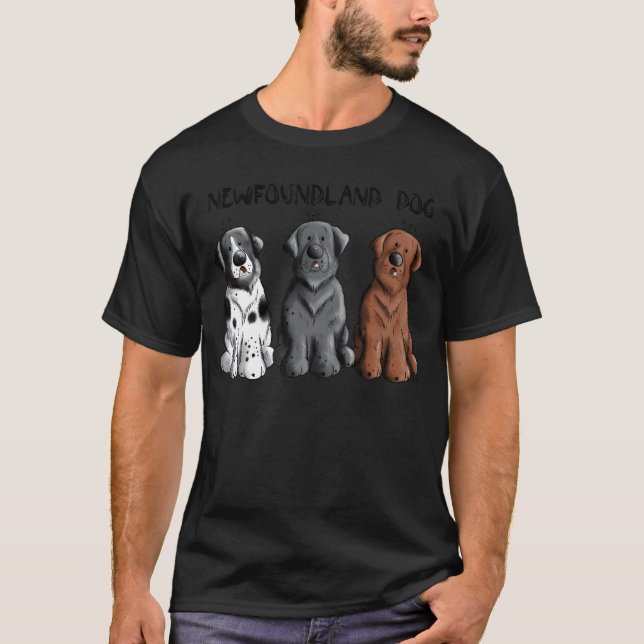 Three Newfoundland Dogs Dog Cartoon family T-Shirt (Front)