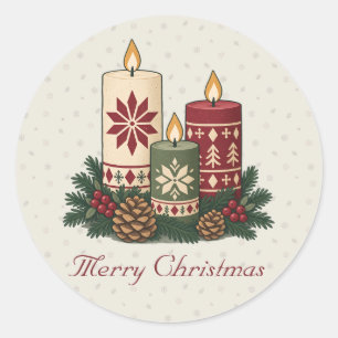 Three Nordic Christmas Candles with Fir Holiday Classic Round Sticker