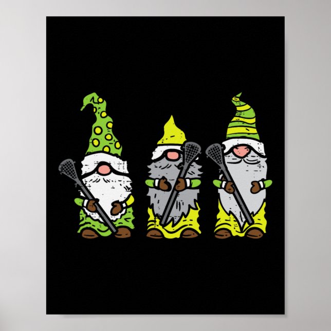Three Nordic Gnomes Lacrosse Tomte Lax Player Men  Poster (Front)