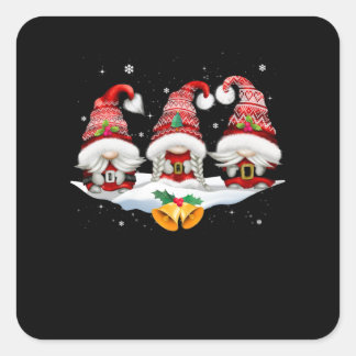 Three Nordic Gnomes Winter Christmas Swedish Elves Square Sticker