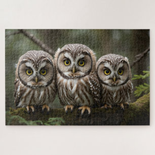 Three Northern Saw-whet Owlets Owl Lovers Jigsaw Puzzle