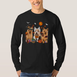 Three Norwich Terriers Witch Scary Mummy Halloween T-Shirt