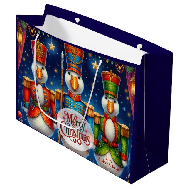 Three Nutcracker Geese Gift Bag (Front Angled)