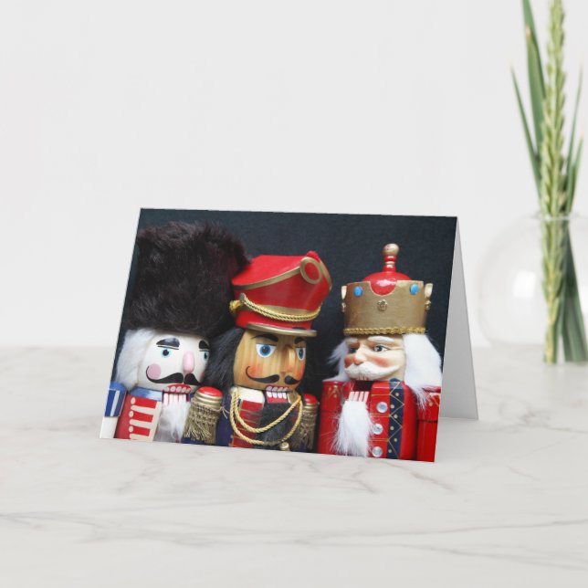Three nutcrackers on black Christmas card (Front)