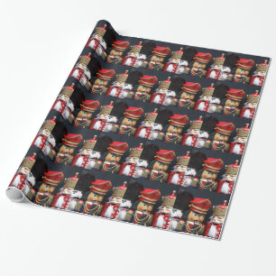 Three nutcrackers on black wrapping paper