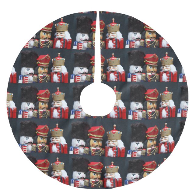 Three nutcrackers on dark background brushed polyester tree skirt (Front)
