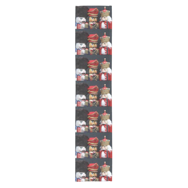 Three nutcrackers on dark background short table runner (Front)
