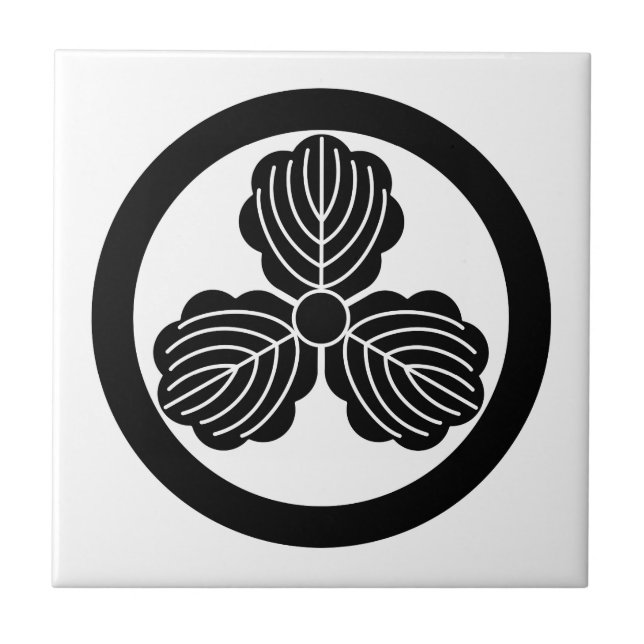 Three oak leaves(1) in circle ceramic tile (Front)