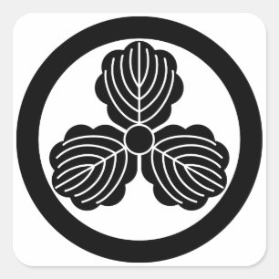 Three oak leaves(1) in circle square sticker