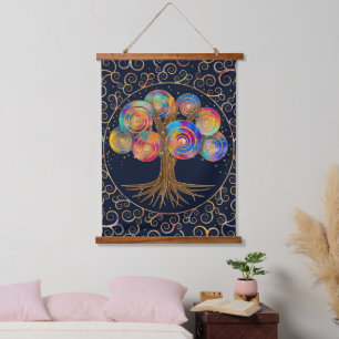 Three of life - colorful spiral branches hanging tapestry