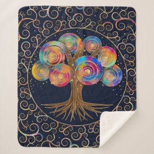 Three of life - colourful spiral branches sherpa blanket