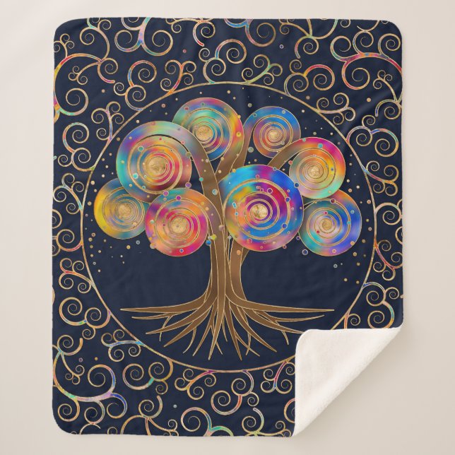 Three of life - colourful spiral branches sherpa blanket (Front)