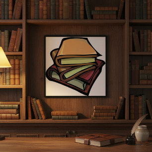 Three Old Books Stacked Together Poster