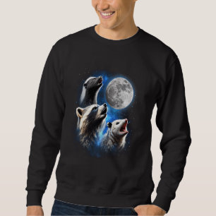 Three Opossum Racoon Skunk Moon Howling Funny Ani Sweatshirt