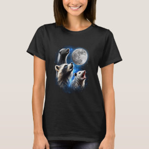 Three Opossum Racoon Skunk Moon Howling Funny Ani T-Shirt