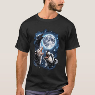 Three Opossum Racoon Skunk Moon Howling Funny Ani T-Shirt