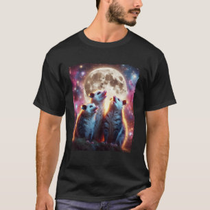 Three Opossums howling at the Full Moon Galaxy Pet T-Shirt