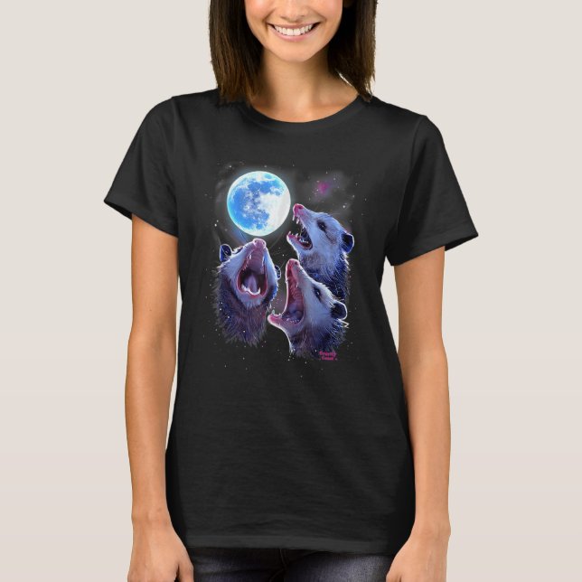 Three Opossums Howling At The Moon  Possums T-Shirt (Front)