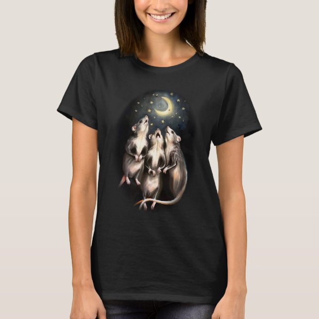 Three Opossums Howling At The Moon Weird Emo Possu T-Shirt (Front)