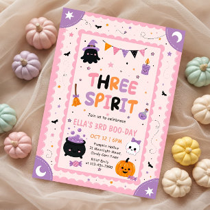 Three or Spirit Halloween Girl Birthday Party Invitation