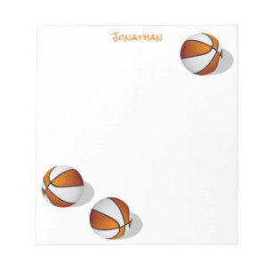 three orange white basketballs custom name notepad