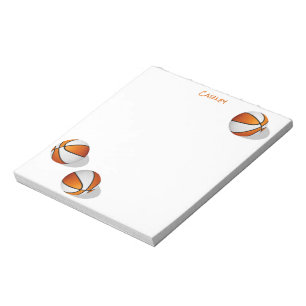 three orange white basketballs custom name notepad