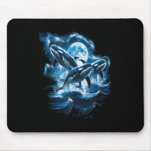 Three Orcas Moon Retro Ocean Nature Marine Animal Mouse Pad