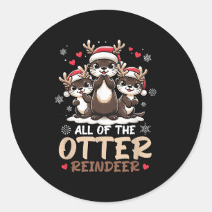 Three Otter Reindeer Santa Hat Deer Merry Christma Classic Round Sticker