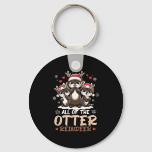 Three Otter Reindeer Santa Hat Deer Merry Christma Key Ring