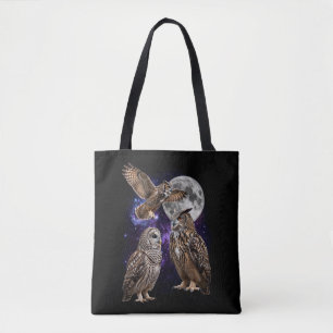Three Owl Moon Galaxy Retro Graphic Tote Bag