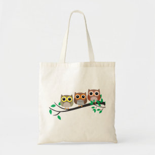 Three Owls on a Tree Branch cute drawing Tote Bag