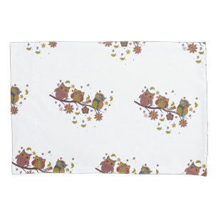Three owls on branch pillowcase