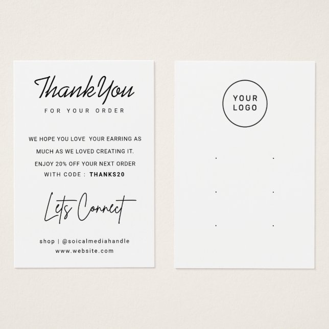 Three Pair Earring Cards, Personalised Jewellery C (Front & Back)