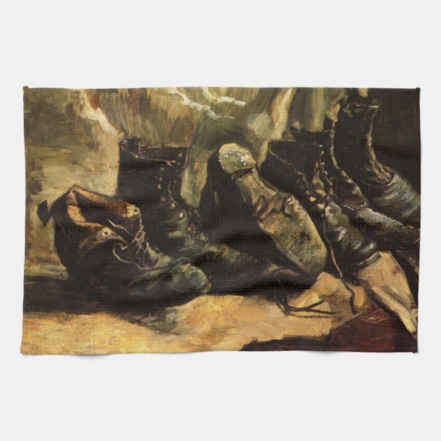 Three Pairs of Shoes by Vincent van Gogh Tea Towel (Horizontal)