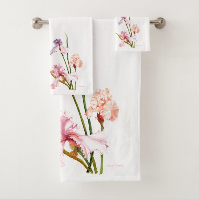 Three Pastel Irises Bath Towel Set (Insitu)