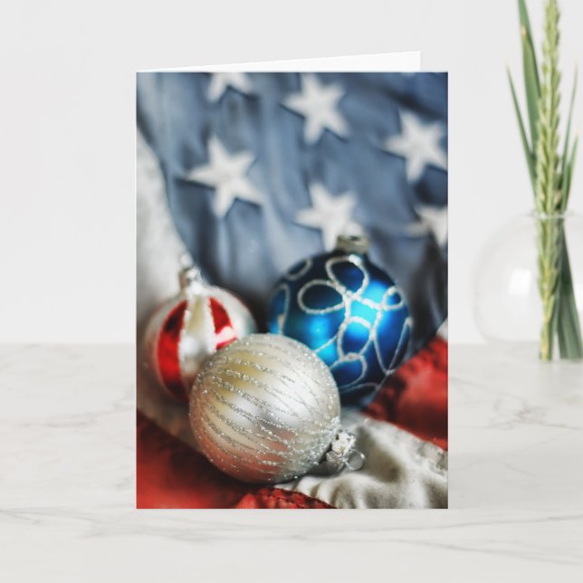 Three Patriotic Ornaments Holiday Card (Front)