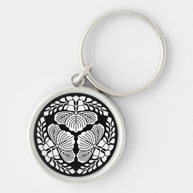Three paulownia blooms, heads facing outward key ring (Front)