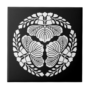 Three paulownia blooms, heads facing outward tile
