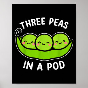 Three Peas In A D Cute Kawaii Funny  Poster