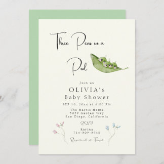 Three Peas in a Pod Baby Shower Invitation
