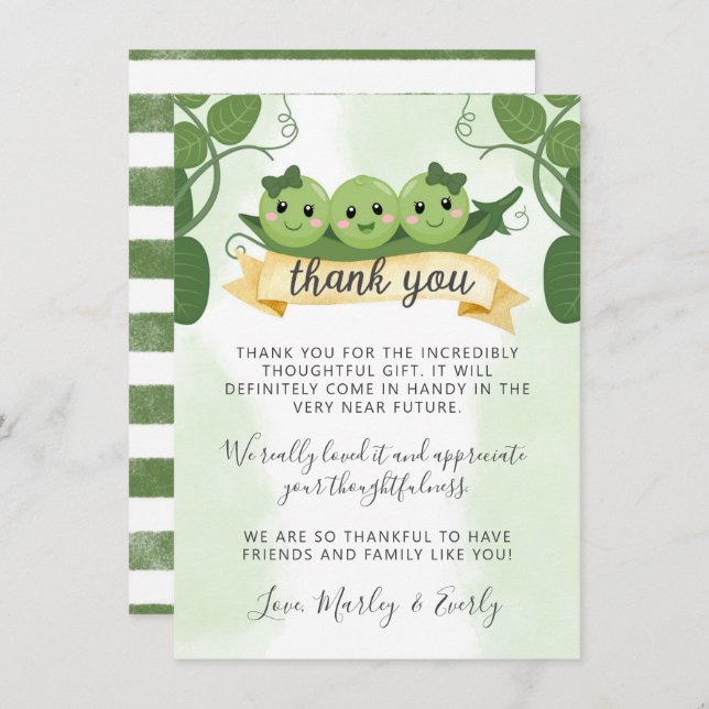 Three Peas In a Pod Thank You Card Note Triplets (Front/Back)