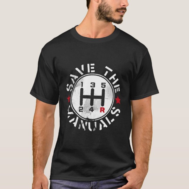 Three Pedals Save The Manuals T-Shirt (Front)