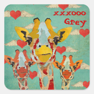 Three Peeking Giraffes Hearts Sticker