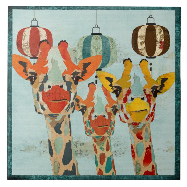 Three Peeking Giraffes  Tile (Front)